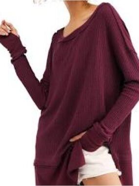 Free People Thermal tunic Deep Plum Waffle Knit top
